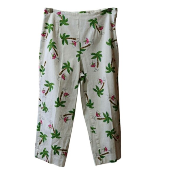 Briggs Vintage Fun Tropical Palm Tree Martini Print Novelty Capri Pants 12 - Picture 1 of 11